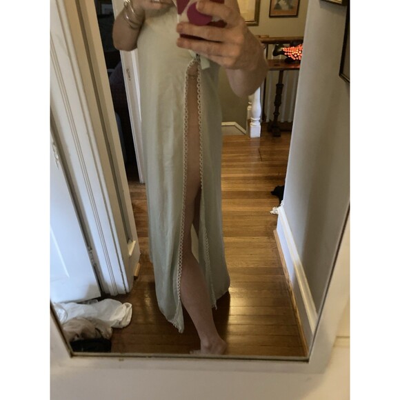 Vintage Pale Green SEXY Négligée Pajama night Gown Full Side Slip Silky nightie - Picture 11 of 14